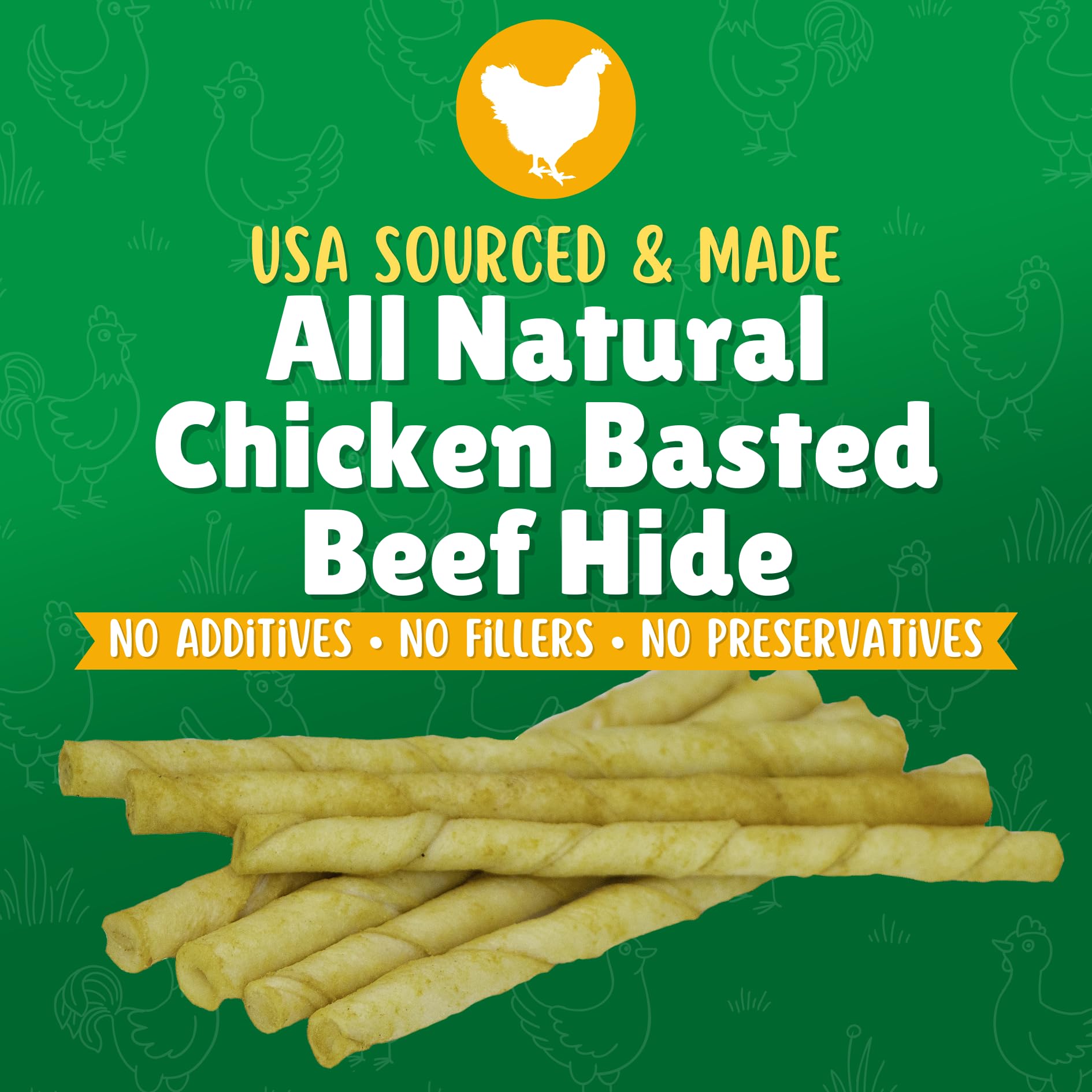 Chicken Basted Rawhide Twist Sticks Dog Treats - 125ct. Premium Rawhide Chew Sticks - Long Lasting Chicken Flavored Chews for Sm